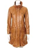 Womens Leather Drawstring Parka Coat : Tan : SR588