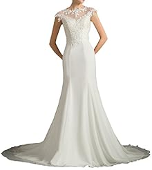 Sweetheart Chiffon Cap Sleeves Applique Illusion  Dress