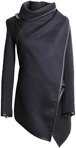 Caflin Women's Plus Size Wool-Blend Irregular Trench Coat With Zip blackM
