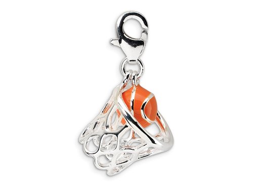 Cheap Amore LaVita(tm) Sterling Silver 3-D Enameled Basketball in Net w/Lobster Clasp Charm (Moveable) for Charm Bracelet Guides