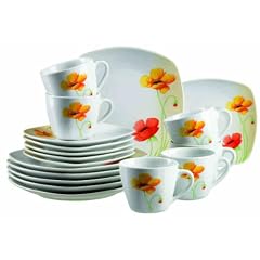 Domestic 920831 PAPAVERO Porzellan Kaffeeservice 18-teilig mit je 6 Tassen, Untertassen, Dessertteller