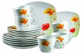 Domestic 920831 PAPAVERO Porzellan Kaffeeservice 18-teilig mit je 6 Tassen, Untertassen, Dessertteller