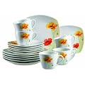 Domestic 920831 PAPAVERO Porzellan Kaffeeservice 18-teilig mit je 6 Tassen, Untertassen, Dessertteller