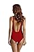 zeraca Women's High Cut One Piece Swimsuits (M10, Dark Red)