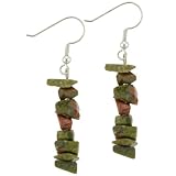 Sterling Silver Unakite Stone Chip Dangle Earrings