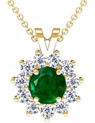 14K Yellow Gold Round Cut Emerald And Round Diamond Pendant (GIA Certificate)