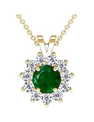 18K Yellow Gold Round Cut Emerald And Round Diamond Pendant (GIA Certificate)