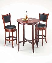 York Cherry Pub Table Set with 2 Leather Chairback