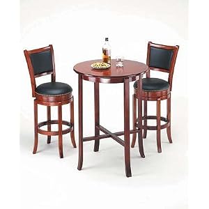 York Cherry Pub Table Set With 2 Leather Like Chairback