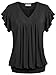 Ninedaily Women Tops V-neck Ruffles Short Sleeve Pleated Kimono Tunic Shirts