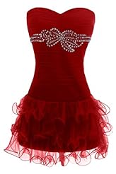 Strapless Tulle Natural   Waistline Beaded  Cocktail Short Party Dress  With Ruffles