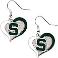 Aminco Michigan State Spartans Swirl Heart Dangle Logo Earring Set NCAA Charm Gift