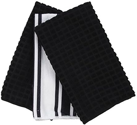 GOURMET PRO Microfibre Kitchen Towel Set (3 Pack), 15 x 18", Black/White