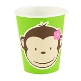 Pink Mod Monkey 9 oz. Paper Cups (8 count) Child