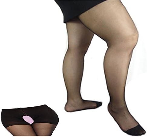 Sheer Open Crotch Tights Plus Size Crotchless Pantyhose for Women (10D) (black)