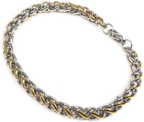 Stainless Steel 2 Tone Silver Gold Color Wheat Chain Men Bracelet 6mm 10"