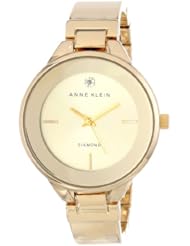Anne Klein Womens AK/1410CHGB Genuine Diamond Dial Gold-Tone Bangle Watch