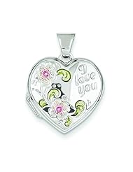 Sterling Silver Enamel Flower I Love You Heart Locket