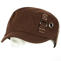 New Brush Cotton Cadet Military Stitch Cap Hat Brown