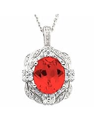 14K White Gold Oval Cut Chatham Created Ruby and Diamond Pendant -- LIFETIME WARRANTY