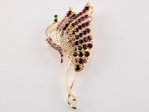 Gold Tone Twisted Amethyst Purple Rhinestone Butterfly Insect Costume Pin Brooch