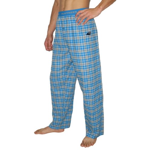 Mens NFL Carolina Panthers Plaid Cotton Thermal Sleepwear / Pajama Pants - Blue & Grey (Size: XL)