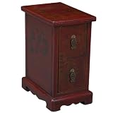 Handmade Oriental Furniture - 19" Antique Style Red Leather End Table - Oriental Heirloom