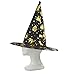 LUX ACCESSORIES Halloween Black and Gold Tone Stars Witch Mesh Witch Hat