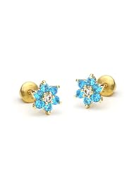 14k Gold Plated Baby Blue Topaz Flower Children Screwback Earring With 925 Silver Post Baby, Toddler, Kids & Children
