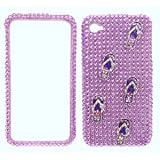 WIRELESS CENTRAL BRAND Hard Plastic Snap on Case With PURPLE 3D SANDALS Bling Bling Full Diamonds Desing Faceplate Sleeve Cover for IPHONE 4 4Gs 4S (AT&T/VERIZON) With Removal Case PRY TOOL [WCDD24]