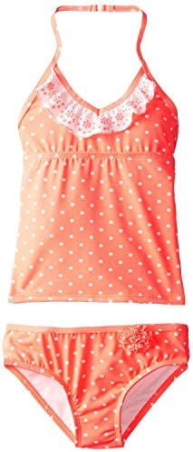 Jantzen Big Girls' 2 Piece Polka Dot Summer Days Tankini, Melon, 7