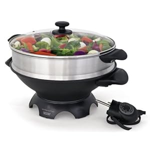 Wolfgang Puck WPWK0035 6-Qt. Electric Gourmet Wok with Tempered Glass Lid and Steaming Tray