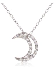 Sterling Silver Cubic-Zirconia Open Moon Pendant Necklace, 18"