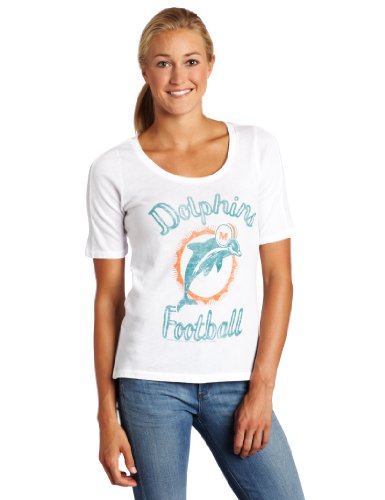 NFL Women's Miami Dolphins Heather Vintage Thermal Sleeve Athletic Tee (Classic White, Medium)
