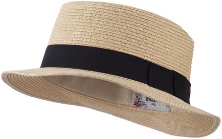 Black Ribbon Hat Band Pork Pie Fedora - Tan OSFM