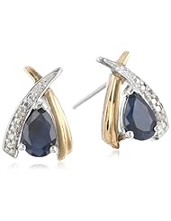 S&G Sterling Silver and 14k Yellow Gold Oval Blue Sapphire and Diamond-Accent Earrings (0.01cttw, I-J Color, I3 Clarity)
