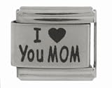 SilverBin I Heart You Mom Stainless Steel Italian Charm Link