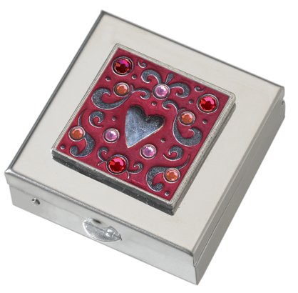 Rose Heart Gem Small Pill Box - Polished w/Mirror