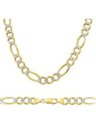 14k Solid Yellow n White Gold Figaro Bracelet 7mm 8.5"
