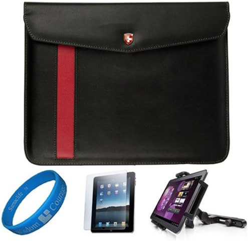 Black Executive Diplomat Leatherware Envelope Carrying Case for Apple iPad 4 / New iPad 3rd Gen / iPad 1 and 2 (16GB 32GB 64GB) compatible with iPad 2 + Clear Anti Gloss Screen Protector + Universal Headrest Mount Holder + SumacLife Wisdom Courage Wristband
