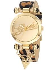 GUESS Womens U96023L1 Iconic 30th Anniversary Leopard Print Gold-Tone Watch