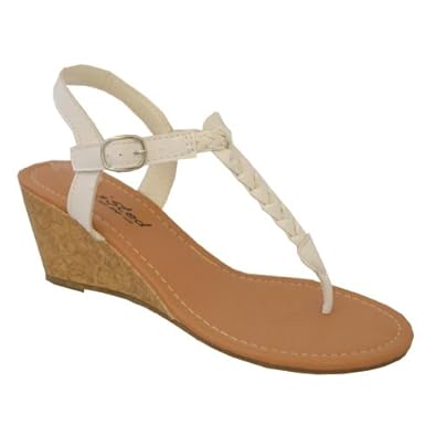 ... : Twisted Women's Riley Braided T-strap Low Wedge Sandal: Shoes