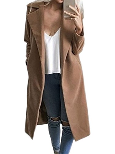 PERSUN Women's Winter Camel Lapel Woolen Blend Longline Manteau Trench Coat