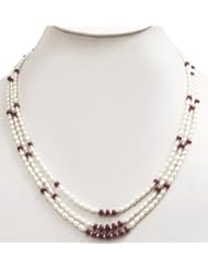 2 Strands Natural Cabochon Ruby & Pearl Beaded Beautiful Handmade Necklace