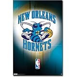 Professionally Framed New Orleans Hornets Logo Sports Poster Print - 22x34 with RichAndFramous Black Wood Frame