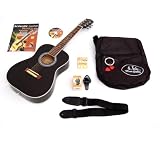 Produkt-Bild: 1/2 Kinder Akustik Gitarre Westerngitarre Schwarz mit Rosenholz Griffbrett und gepolsterter Tasche mit Zubeh&ouml;r + LCD Stimmger&auml;t als Clip + Gitarre Anf&auml;nger Lernbuch mit CD und zus&auml;tzlich 1x LED Anstecker als Geschenkt dazu!