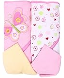 Spasilk Hooded Terry Bath Towel with Washcloths, Butterfly Pink, 2-Count