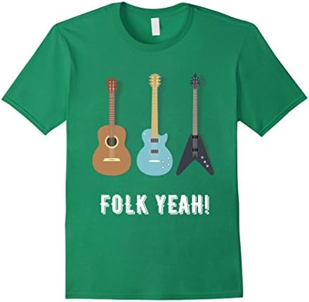 Men's Folk Yeah Funny Guitar Folk Music Pun Punny Tee Shirt Medium Kelly Green