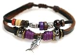 Fish Bone Leather Zen Bracelet - Adjustable, Fits Men, Women, Teens, Boys and Girls (Foil Gift Box)