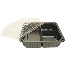 Choice-Pac L1H-1003-Blk Polypropylene Hot Tray with Clear Lid, 8-7/8" Length x 7-7/8" Width x 3" Height, Black, 3-Cavity (Case of 200)